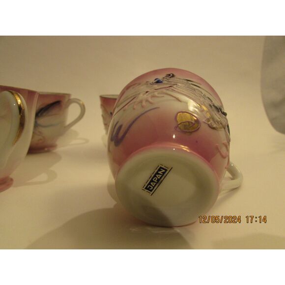 Dragon ware pink dragonware vintage set of 4 teacups moriage Japan - Picture 9 of 14
